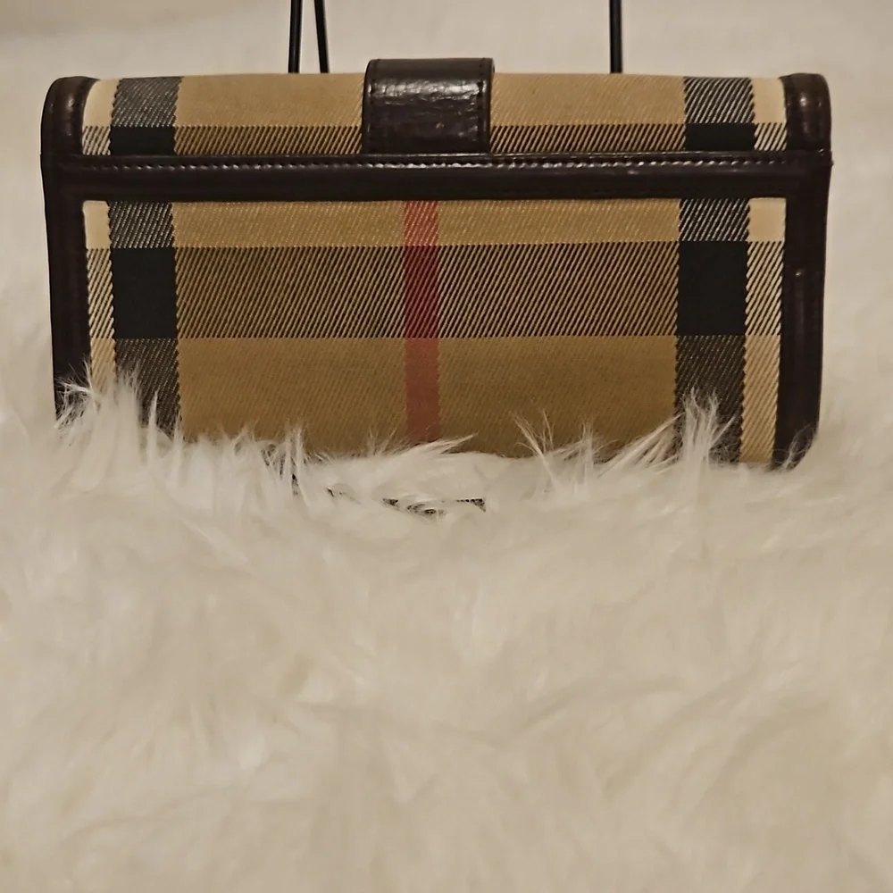 Burberry Tan Plaid Canvas Wallet with Dark Brown Leather Buckle - Picture 2 of 13
